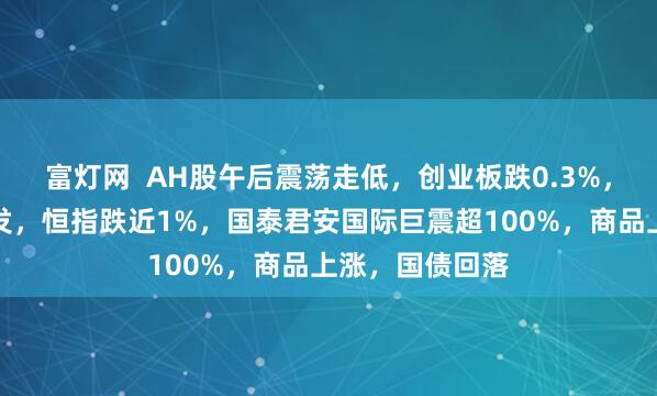 富灯网  AH股午后震荡走低,创业板跌0.3%,稳定币概念爆发,恒指跌近1%,国泰君安国际巨震超100%,商品上涨,国债回落